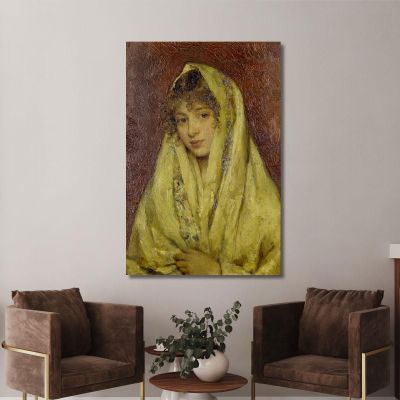 Ragazza Con Uno Scialle Giallo Eugen von Blaas evb34 quadro stampa su tela