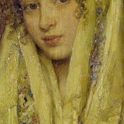 Ragazza Con Uno Scialle Giallo Eugen von Blaas evb34 quadro stampa su tela