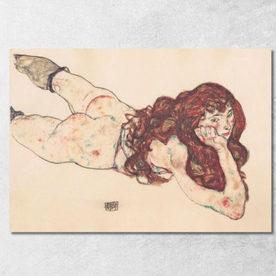 Nudo Femminile Disteso Sul Ventre Egon Schiele esh18 quadro stampa su tela
