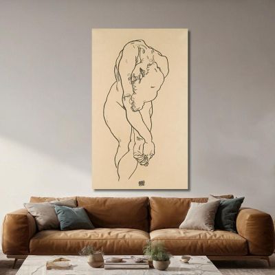 Mujer Inclinada Con La Cabeza Baja Y Manos Cruzadas Egon Schiele, esh20 cuadro en lienzo