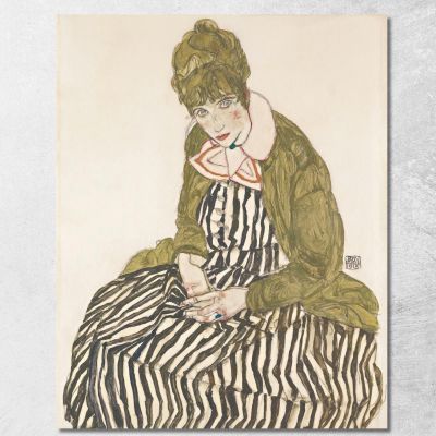 Edith Con Vestito A Righe Seduta Egon Schiele esh46 quadro stampa su tela