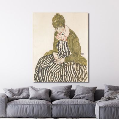 Edith Assise Avec Robe Rayée Egon Schiele, esh46 tableau impression sur toile