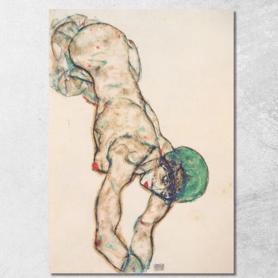 Nudo Femminile Con Cuffia Verde Egon Schiele esh56 quadro stampa su tela