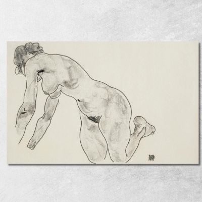 Nudo Femminile Accovacciato Egon Schiele esh67 quadro stampa su tela