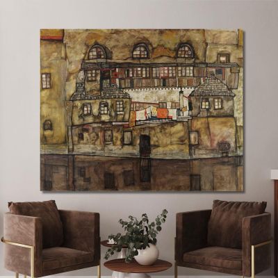 Hauswand Am Fluss Egon Schiele, esh69 drucken auf leinwand