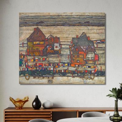 Häuser Mit Wäsche Vorstadt Ii Egon Schiele, esh71 drucken auf leinwand