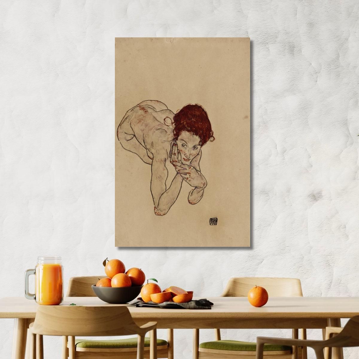 Nudo Femminile Accovacciato Egon Schiele esh75 quadro stampa su tela