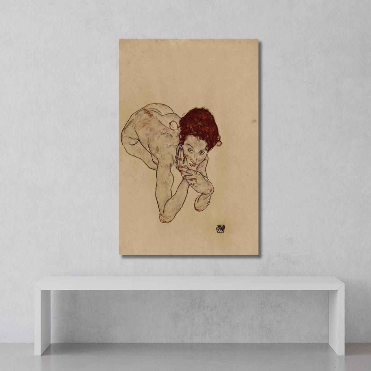 Nudo Femminile Accovacciato Egon Schiele esh75 quadro stampa su tela