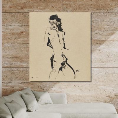 Nudo Maschile Autoritratto Egon Schiele, esh91 quadro stampa su tela