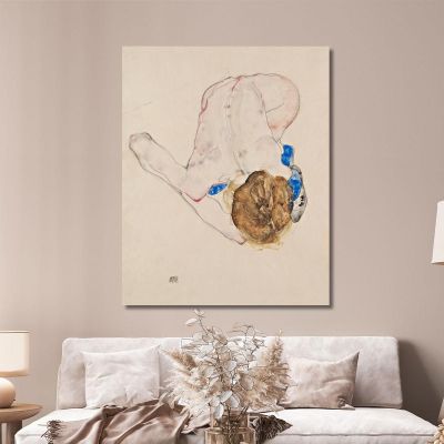 Nu Avec Bas Bleus Se Penchant En Avant Egon Schiele, esh109 tableau impression sur toile