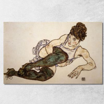 Donna Sdraiata Con Calze Verdi Egon Schiele esh136 quadro stampa su tela