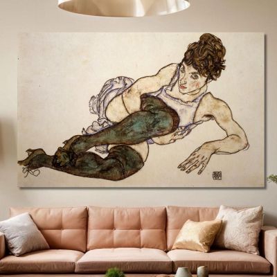Liegende Frau Mit Grünen Strümpfen Egon Schiele, esh136 drucken auf leinwand