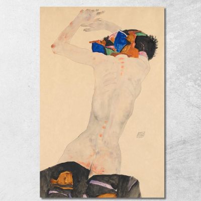 Nudo Di Schiena Con Drappo Colorato Egon Schiele esh140 quadro stampa su tela
