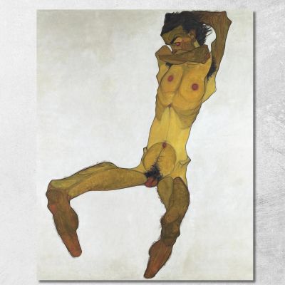 Autoritratto Maschile Nudo Seduto Egon Schiele esh145 quadro stampa su tela