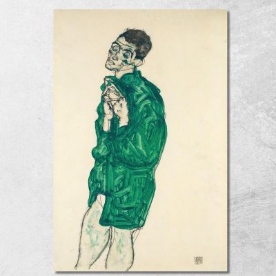 Autoritratto In Camicia Verde Con Occhi Chiusi Egon Schiele esh153 quadro stampa su tela