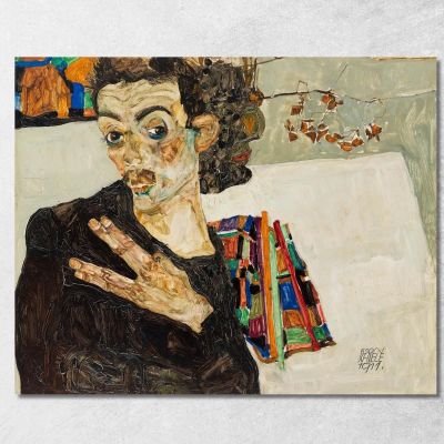 Autoritratto Con Vaso Nero E Dita Aperte Egon Schiele esh155 quadro stampa su tela