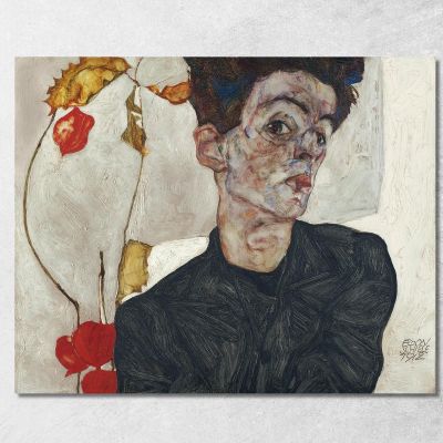 Autoritratto Con Pianta Di Lanterna Cinese Egon Schiele esh156 quadro stampa su tela