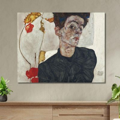 Autoritratto Con Pianta Di Lanterna Cinese Egon Schiele esh156 quadro stampa su tela Autoritratto Con Pianta Di Lanterna Cinese Egon Schiele esh156 quadro stampa su tela