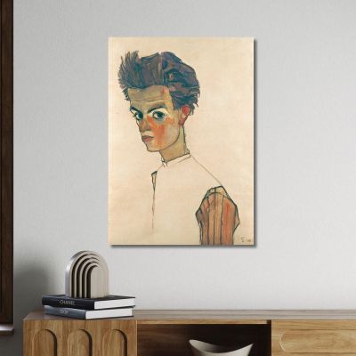 Autoritratto Con Camicia A Righe Egon Schiele esh159 quadro stampa su tela Autoritratto Con Camicia A Righe Egon Schiele esh159 quadro stampa su tela
