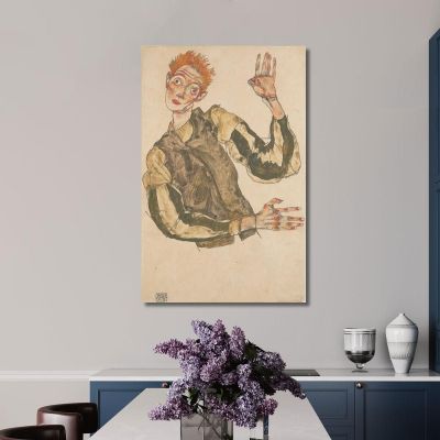 Selbstbildnis Mit Gestreiften Ärmeln Egon Schiele, esh160 drucken auf leinwand