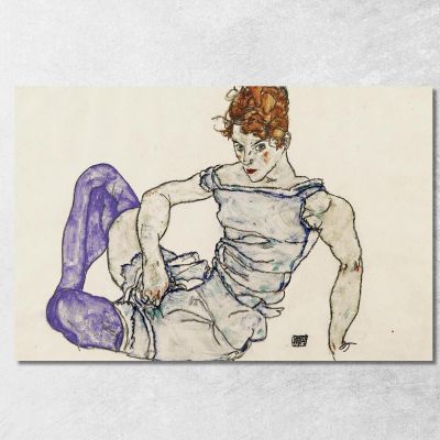 Donna Seduta Con Calze Viola Egon Schiele esh164 quadro stampa su tela
