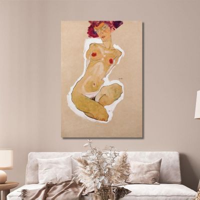 Hockende Weibliche Akt Egon Schiele, esh173 drucken auf leinwand