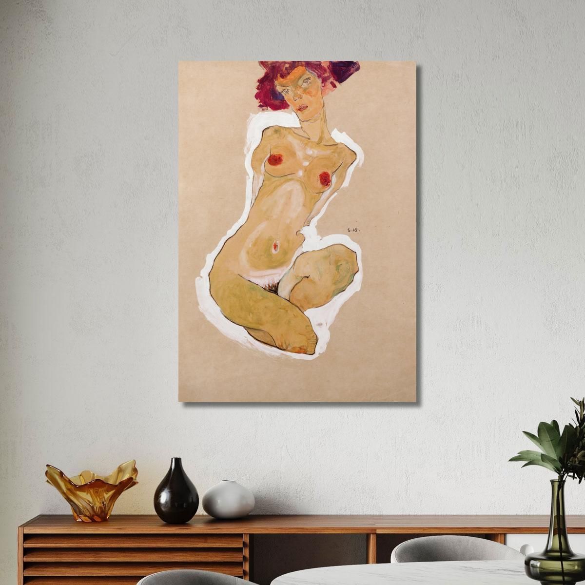 Nudo Femminile Accovacciato Egon Schiele esh173 quadro stampa su tela