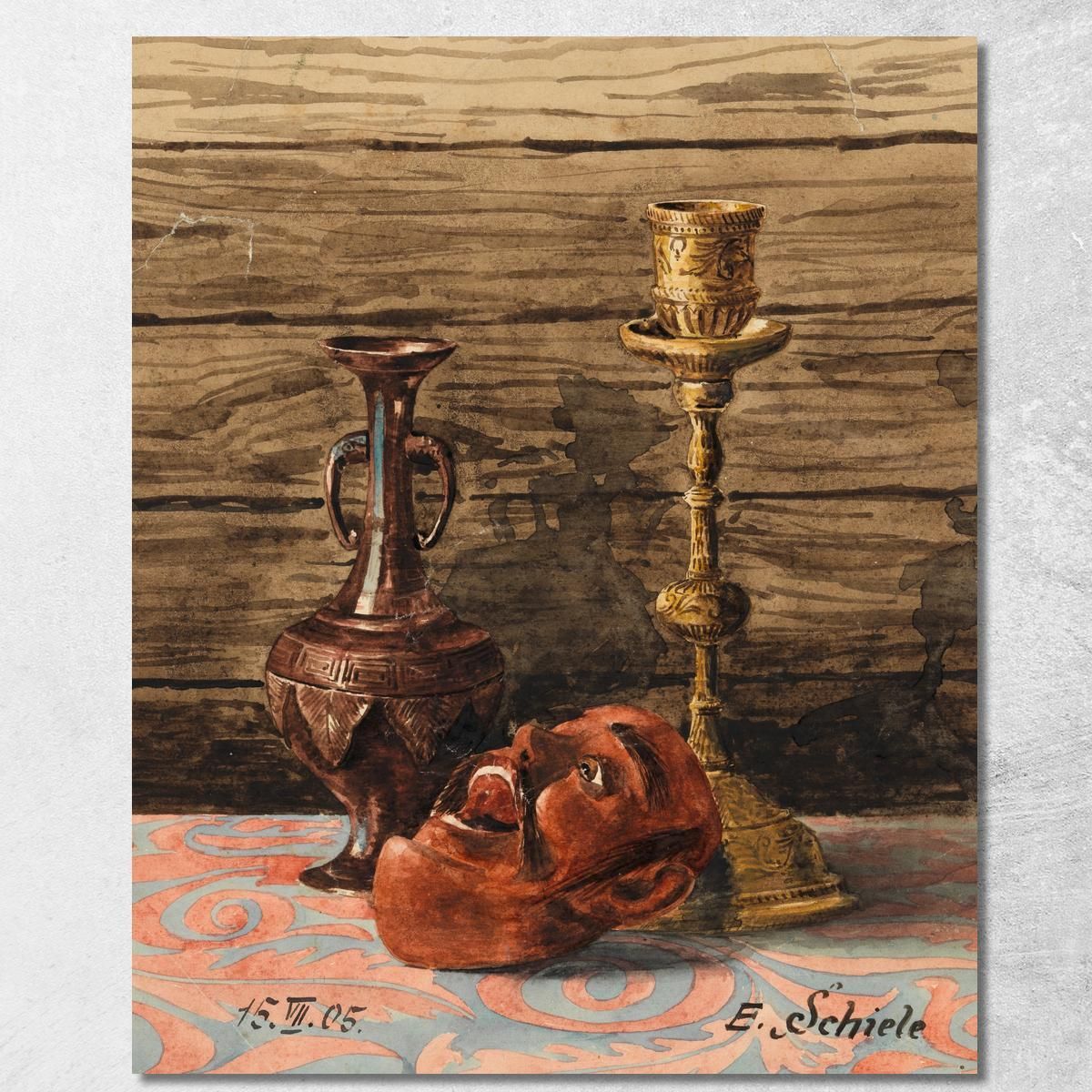 Nature Morte Avec Chandelier, Vase Et Masque Egon Schiele