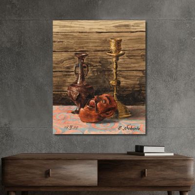 Nature Morte Avec Chandelier, Vase Et Masque Egon Schiele, esh185 tableau impression sur toile