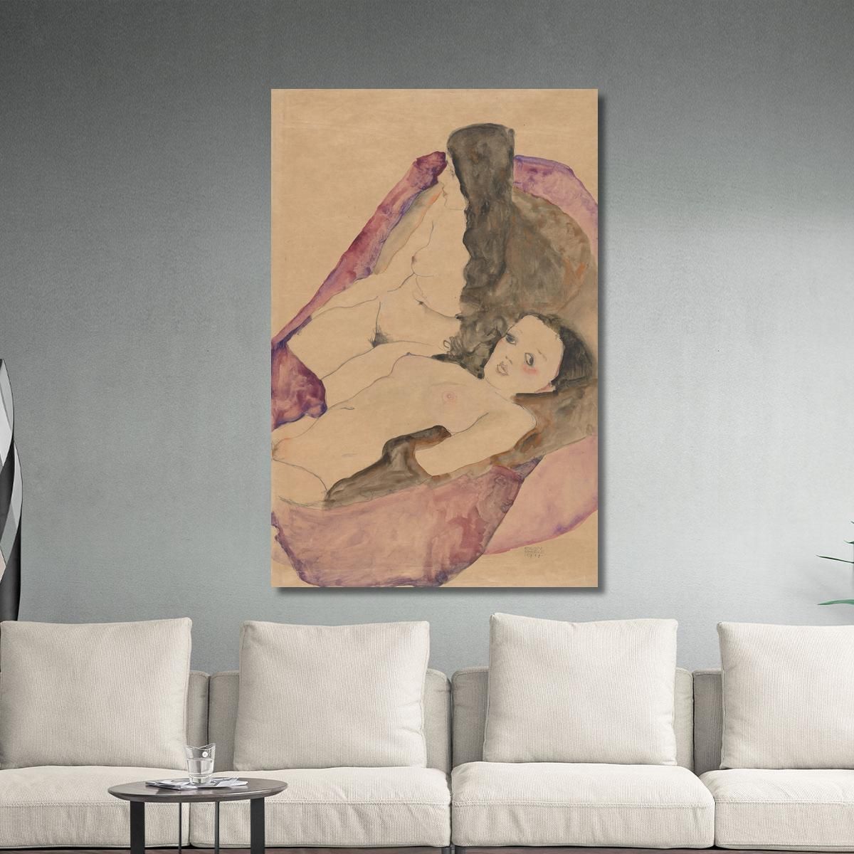 Due Nudi Reclinati Egon Schiele esh197 quadro stampa su tela