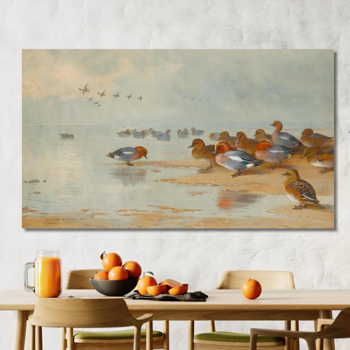 Canard Siffleur Et Sarcelle D'Hiver Au Bord De L'Eau Archibald Thorburn  tableau impression sur toile, image size:1200x1200