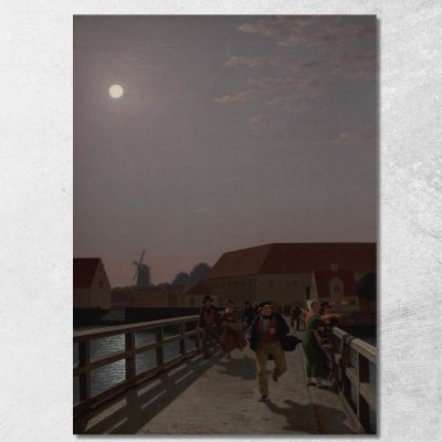 Langebro Copenhague Au Clair De Lune Avec Des Figures En Mouvement Christoffer Wilhelm Eckersberg cwe34 tableau impression sur 