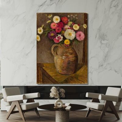 Asters Et Zinnias Dans Un Pot En Argile Tadeusz Makowski, tmk6 tableau impression sur toile