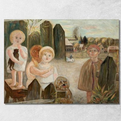 Bambini Nel Cortile Di Un Villaggio Tadeusz Makowski tmk27 quadro stampa su tela
