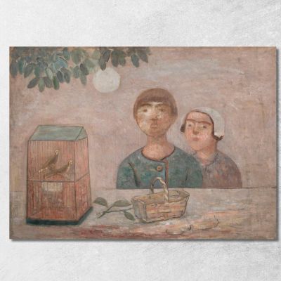 Bambini Davanti A Una Gabbia Con Uccellini Tadeusz Makowski tmk30 quadro stampa su tela