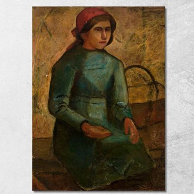 Ragazza In Abito Verde Con Cestino Tadeusz Makowski tmk42 quadro stampa su tela