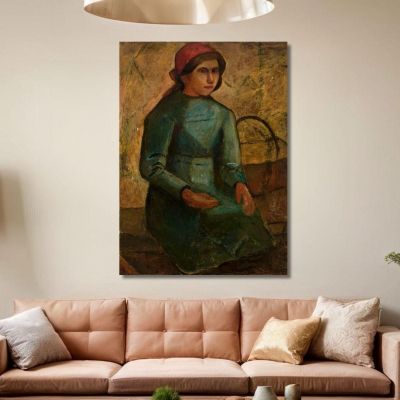 Girl In A Green Dress With A Basket Tadeusz Makowski, tmk42 canvas print
