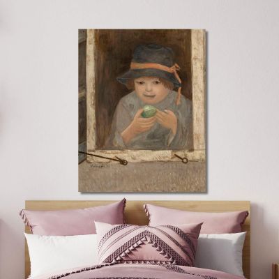 Girl With An Apple In The Window Tadeusz Makowski, tmk44 canvas print