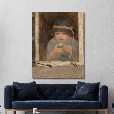 Ragazza Con Una Mela Alla Finestra Tadeusz Makowski tmk44 quadro stampa su tela Ragazza Con Una Mela Alla Finestra Tadeusz Makowski tmk44 quadro stampa su tela