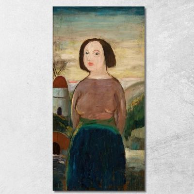 Ragazza Sullo Sfondo Di Un Paesaggio Con Mulino A Vento Tadeusz Makowski tmk62 quadro stampa su tela