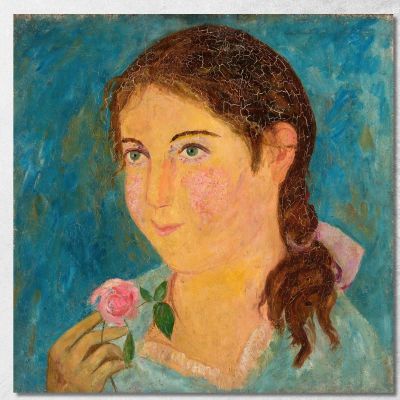 Ragazza Che Tiene Una Rosa In Mano Tadeusz Makowski tmk63 quadro stampa su tela