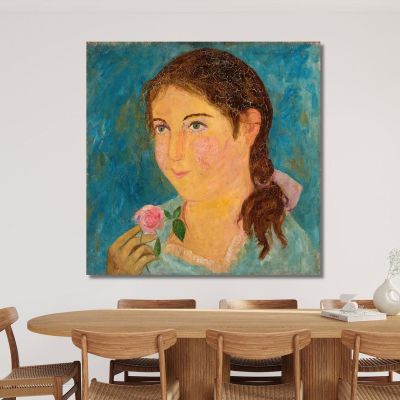 Girl Holding A Rose In Her Hand Tadeusz Makowski, tmk63 canvas print