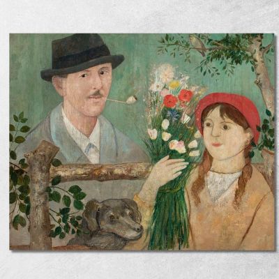 Idillio Accanto A Una Recinzione (Autoritratto Di Ragazza Con Fiori E Cane) Tadeusz Makowski tmk81 quadro stampa su tela