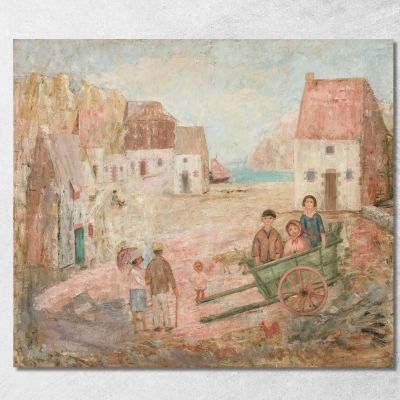 Paesaggio Di Una Piccola Città Con Bambini In Una Carrozzina Tadeusz Makowski tmk95 quadro stampa su tela