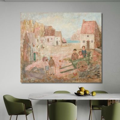 Paysage D'Une Petite Ville Avec Des Enfants Dans Une Poussette Tadeusz Makowski, tmk95 tableau impression sur toile