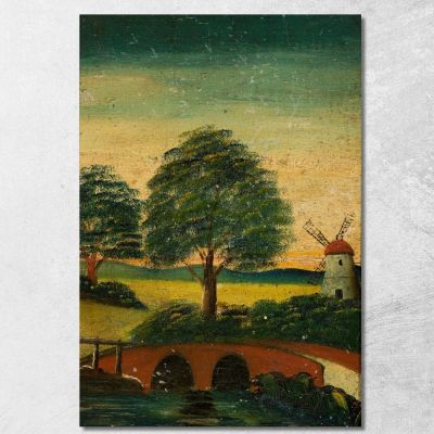Paesaggio Con Un Mulino A Vento E Un Ponte Tadeusz Makowski tmk98 quadro stampa su tela