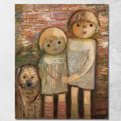 Due Bambini Con Un Cane Tadeusz Makowski tmk185 quadro stampa su tela