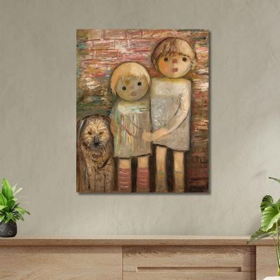 Zwei Kinder Mit Einem Hund Tadeusz Makowski, tmk185 drucken auf leinwand