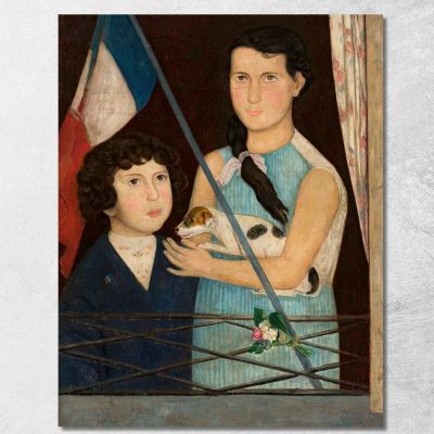 Due Bambini Con Una Bandiera Francese Tadeusz Makowski tmk187 quadro stampa su tela