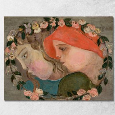 Due Teste Di Bambine In Una Ghirlanda Di Fiori Tadeusz Makowski tmk189 quadro stampa su tela